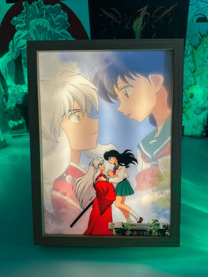 Quadro LED anime con coppia romantica di personaggi Inuyasha e Kagome, scena luminosa