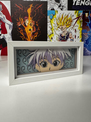 Light box Killua Hunter x Hunter con cornice bianca, decorazione anime per camera otaku.
