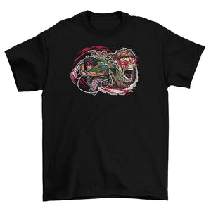 T-shirt nera con ricamo Levi contro Bestia gigante, ispirata all'anime Shingeki no Kyojin