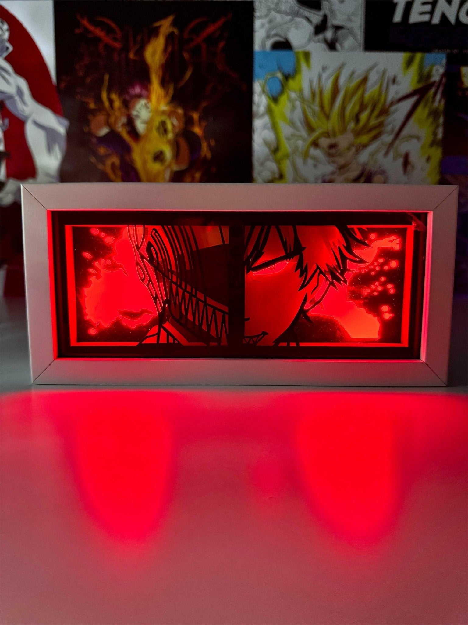 Light box anime raffigurante Denji Chainsaw Man con illuminazione LED rossa, decorazione otaku