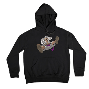 Felpa nera con ricamo Luffy Gear 5 che ride, stile anime One Piece, su sfondo neutro