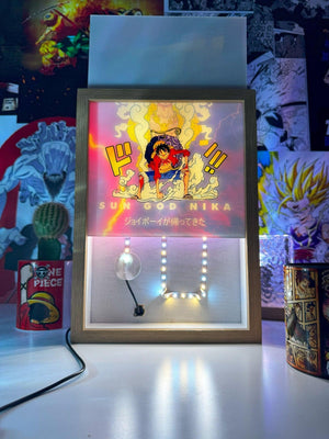 Lampada LED quadro Luffy Gear 5 One Piece Sun God Nika, arte anime decorativa.