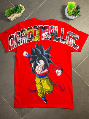 Maglietta rossa Dragon Ball GT con stampa Super Saiyan 4 Goku sul retro, edizione limitata