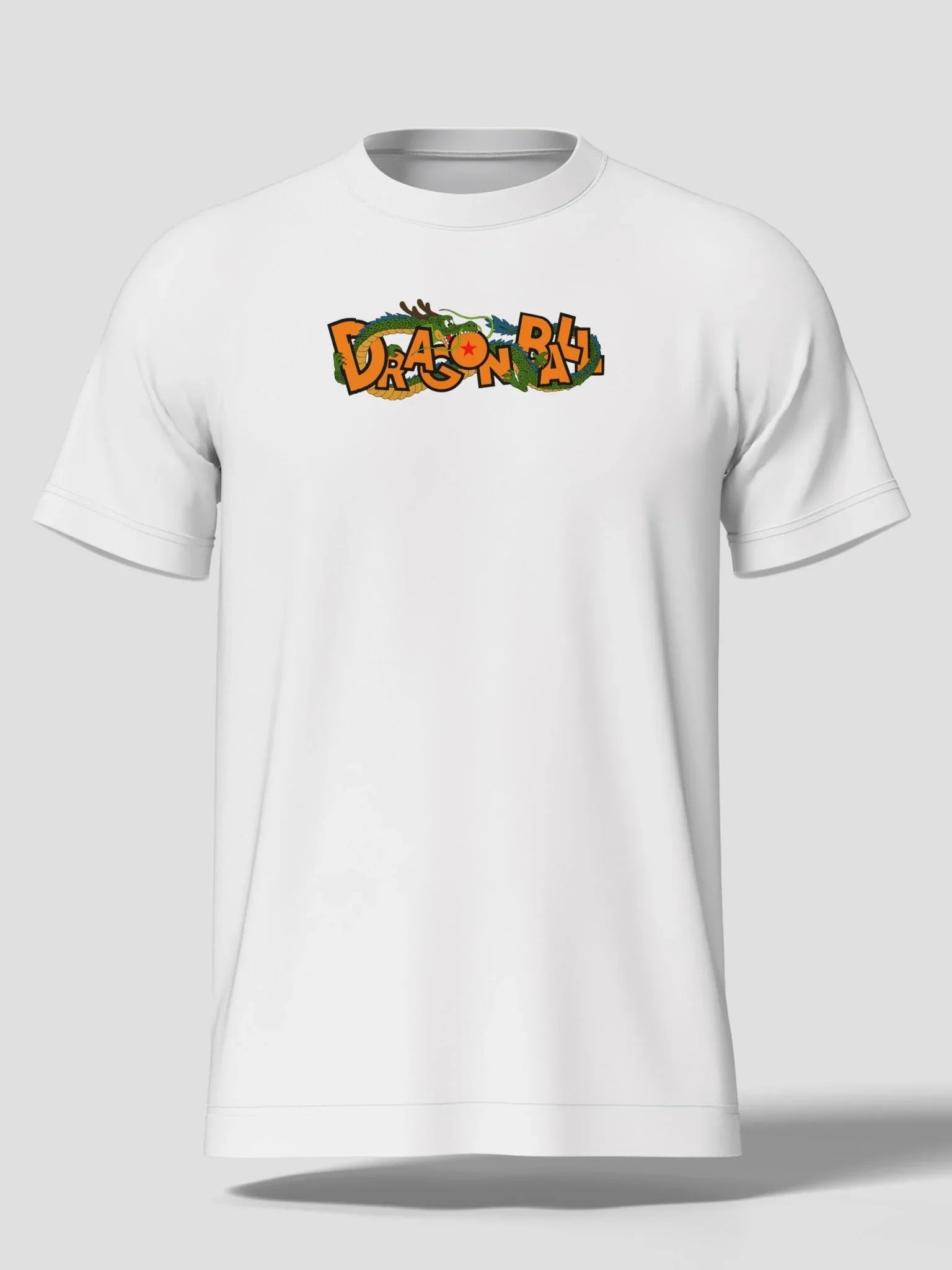 Maglietta bianca anime con logo Dragon Ball ricamato e drago Shenron sul petto