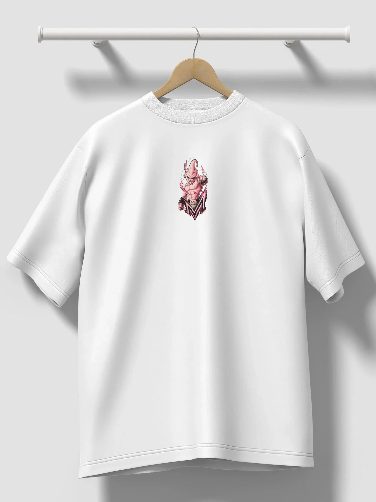 Maglietta bianca con stampa ricamata di Majin Buu anime Dragon Ball, stile streetwear