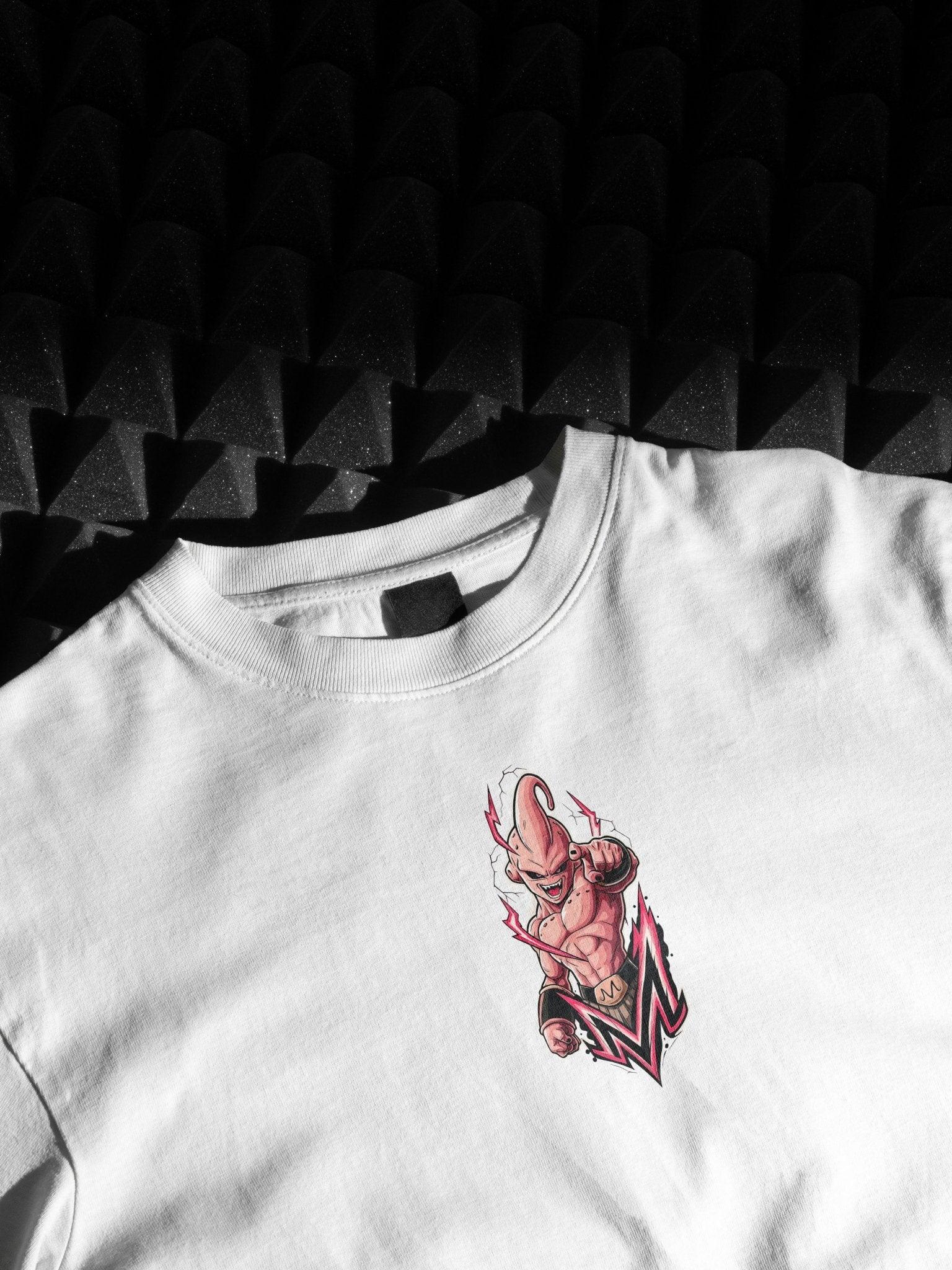 Maglietta bianca con stampa Majin Buu Dragon Ball, streetwear anime ricamata