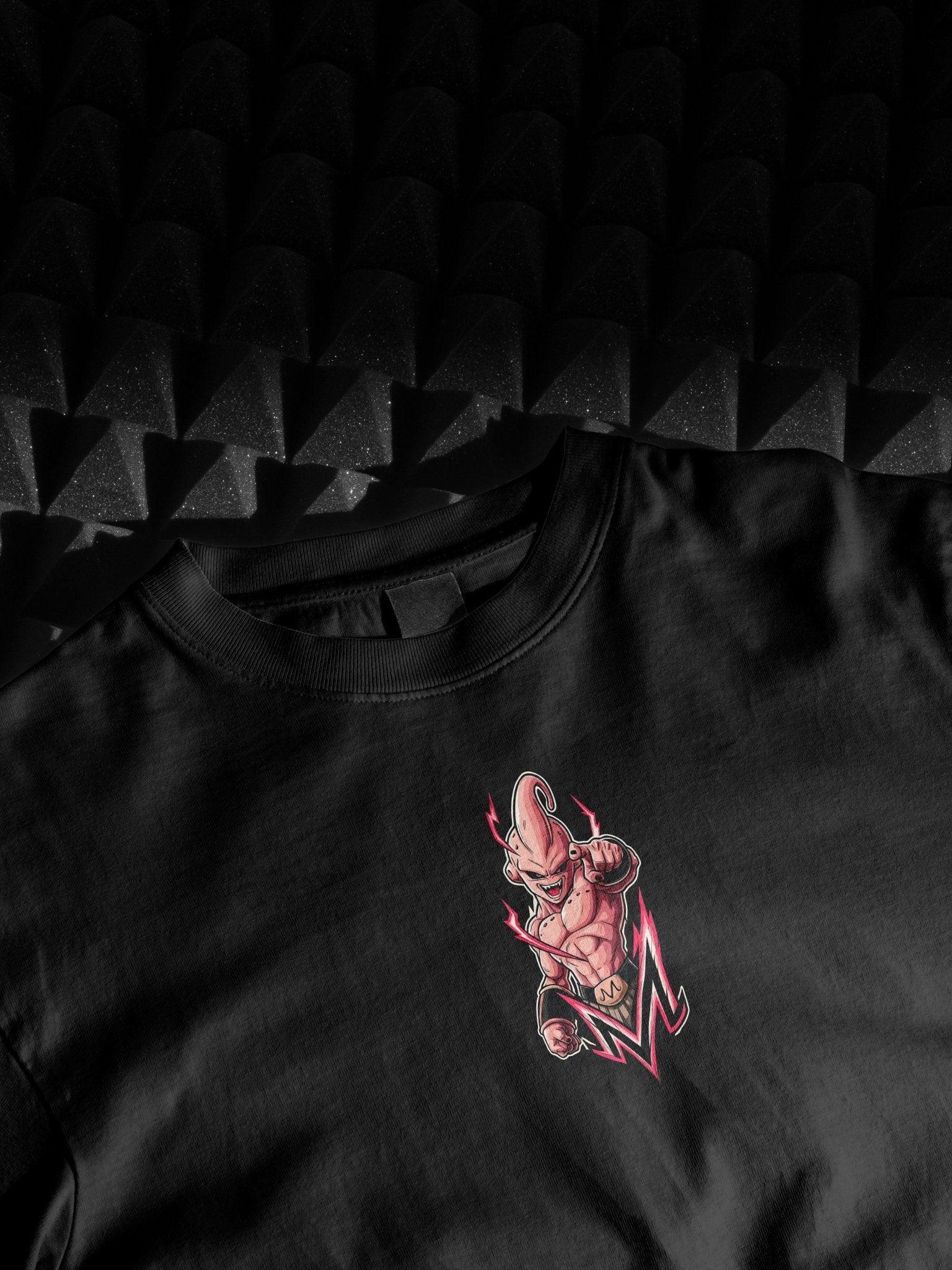 Maglietta nera streetwear con Majin Buu di Dragon Ball stampato, stile anime