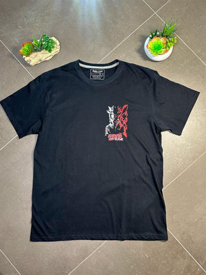Maglietta nera Naruto Kurama, stampa rossa e bianca, stile anime, edizione limitata.