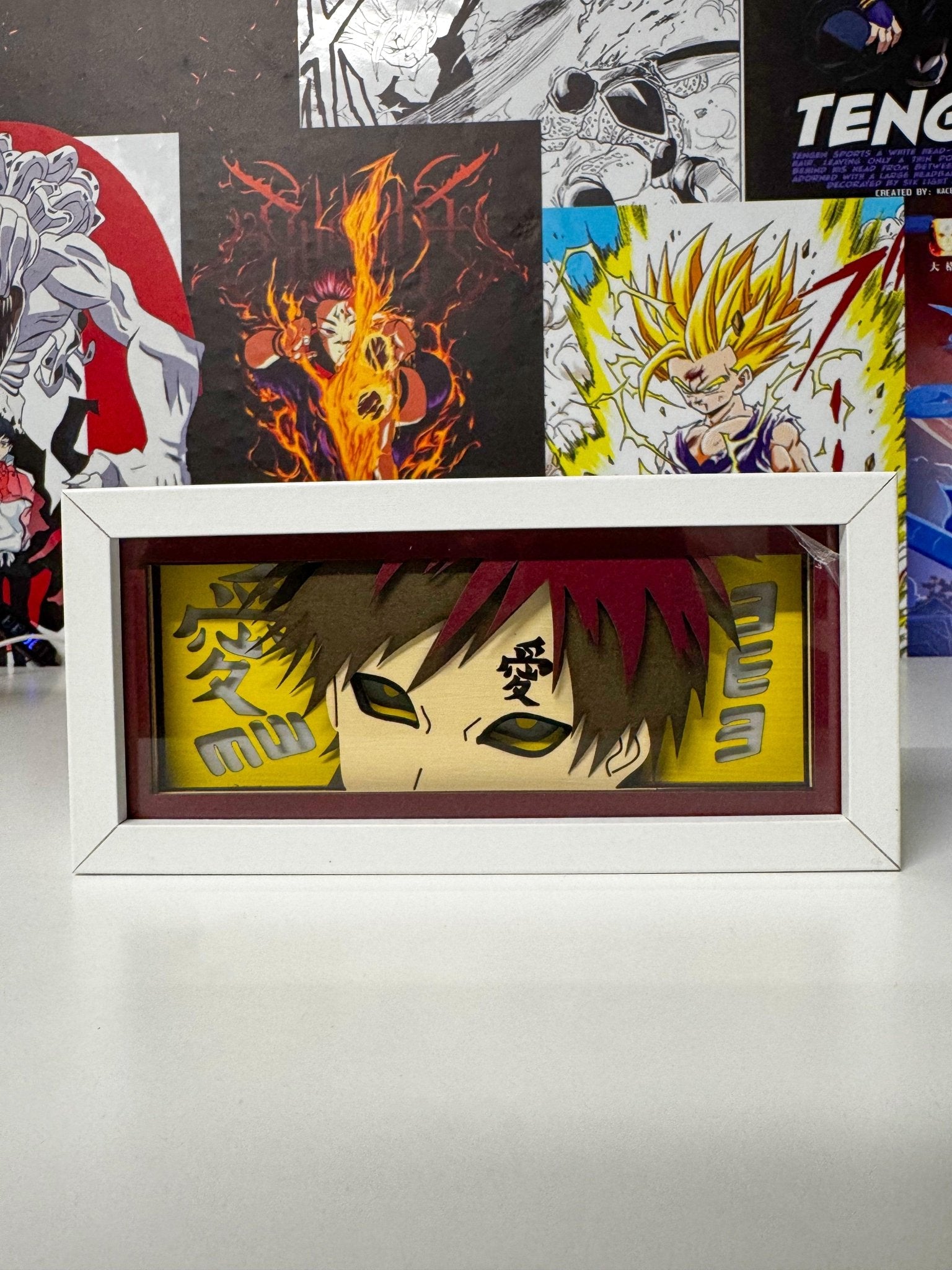Light box decorativo di Gaara Naruto, cornice bianca, sfondo anime colorato