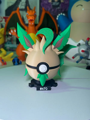 Pokeball ispirata a Leafeon con foglie verdi e base magnetica numerata, figure anime