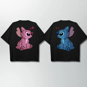 Set Coppia Stitch & Angel – T-Shirt Oversize 💙💖 - Otaku Craft
