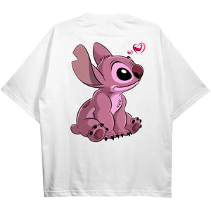 Set Coppia Stitch & Angel – T-Shirt Oversize 💙💖 - Otaku Craft