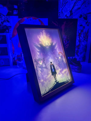 Lampada LED anime Solo Leveling con Jinwoo silhouette e ombre mostruose, luce viola