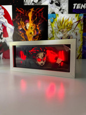 Lampada LED con illustrazione anime di Tanjiro in stile demone, luce rossa, Demon Slayer.