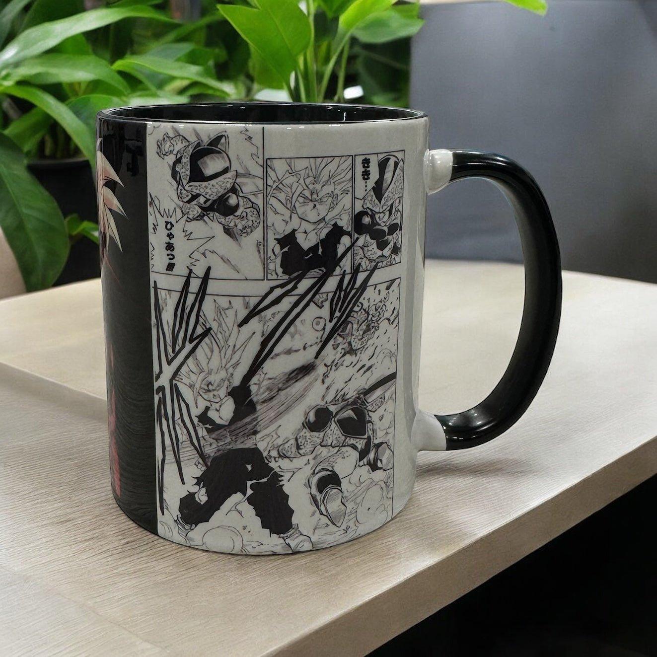 Tazza mug Dragon Ball con illustrazioni manga in bianco e nero di Gohan SSJ2