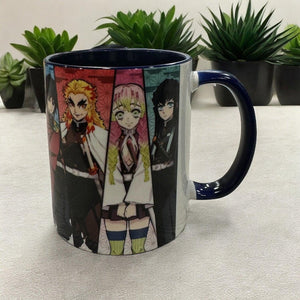 Tazza da colazione con disegni dei personaggi anime Kimetsu no Yaiba, sfondo piante verdi
