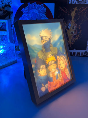 Quadro LED Team 7 Naruto, Sasuke, Sakura e Kakashi, arte anime luminosa, decorazione otaku