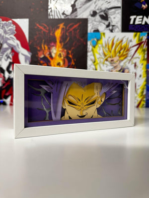 Lampada LED da tavolo Vegeta, arte Dragon Ball in cornice bianca, sfondo anime colorati