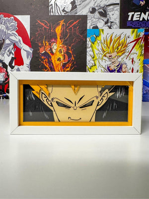 Light box LED con Vegeta, stile anime, cornice bianca, decorazione otaku
