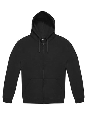Felpa nera con cappuccio, zip intera e tasche frontali, stile personalizzabile