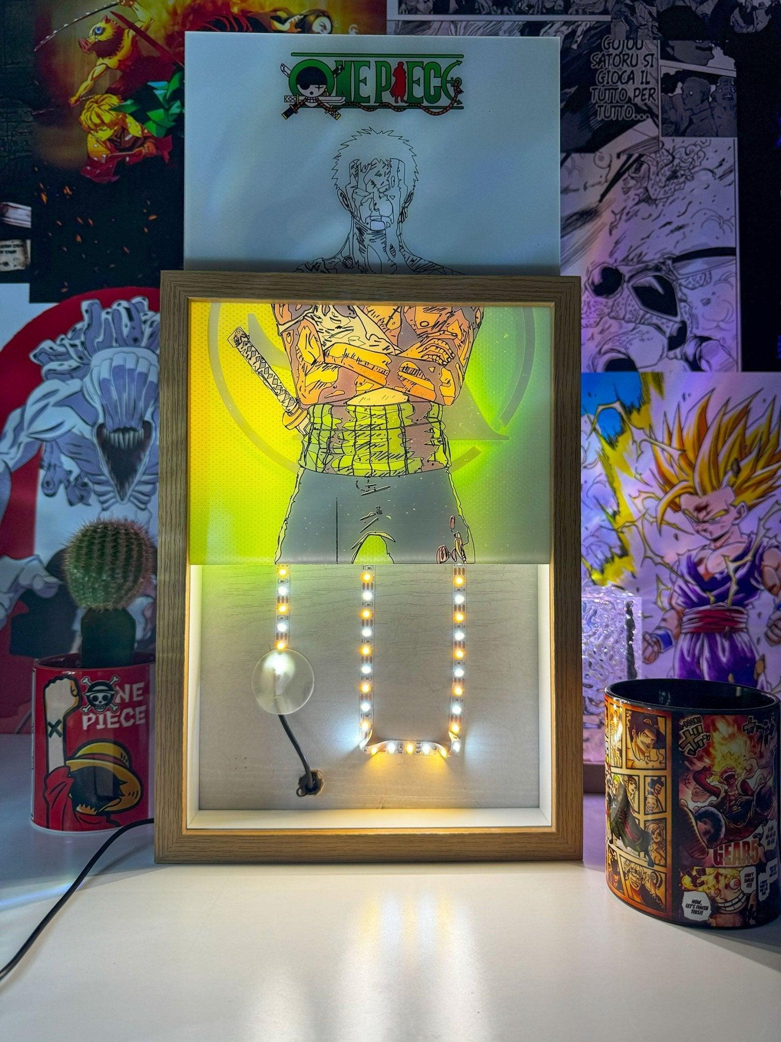 Lampada LED Roronoa Zoro One Piece con disegno artistico, decorazione per camera anime.